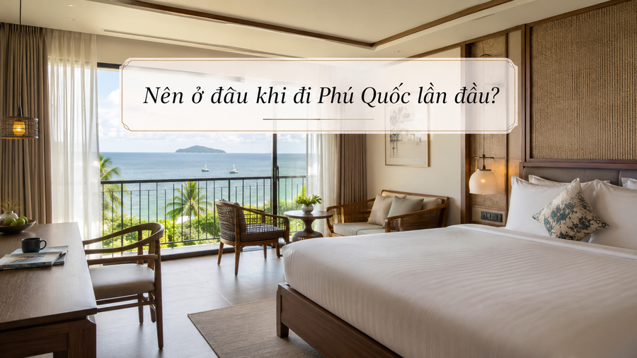 Phòng resort Phú Quốc có cửa kính lớn nhìn thẳng ra biển.
