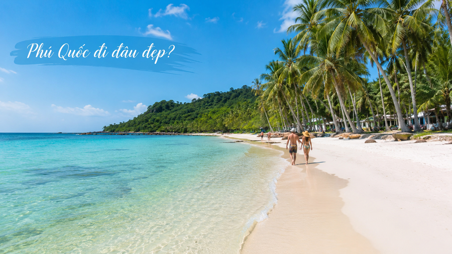 Bãi Sao Phú Quốc với cát trắng, biển xanh và du khách nghỉ dưỡng.